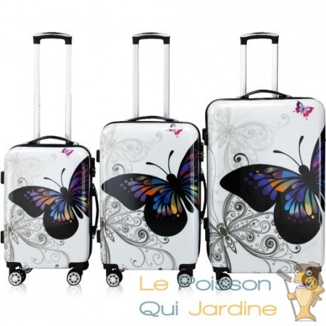 3 Valises Rigides Solides Papillon 42 - 66 - 98 litres. Qualité et facilté pour le voyage