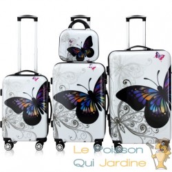 4 Valises Rigides Solides Papillon 42 - 66 - 98 litres. + Beautycase pour le voyage