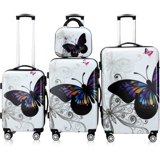 4 Valises Rigides Solides Papillon 42 - 66 - 98 litres. + Beautycase pour le voyage