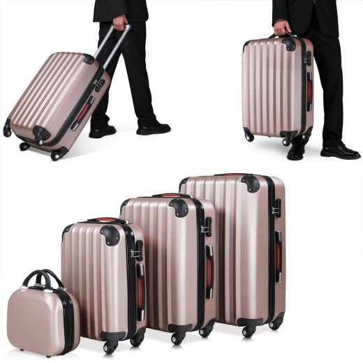 4 Valises Rigides Solides Rose 34 - 59 - 89 litres. + Beautycase pour le voyage