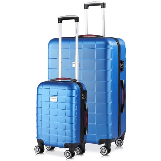 2 Valises Rigides Solides Bleues 40 - 105 litres. Qualité et facilté pour le voyage