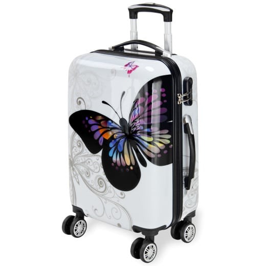 Valise Rigide Solide Motif Papillon 66 litres. Qualité et facilté pour le voyage
