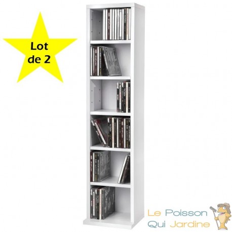 Lot de 2 : Étagère murale Bibliothèque 90 cm de hauteur. 6 compartiments Blanc