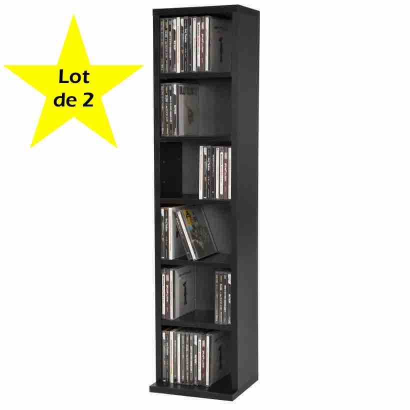 Lot de 2 Étagères murales Bibliothèques 90 cm de hauteur. 6 compartiments Noir