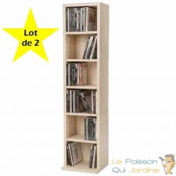 Lot de 2 : Étagère murale Bibliothèque 90 cm de hauteur. 6 compartiments Marron hêtre