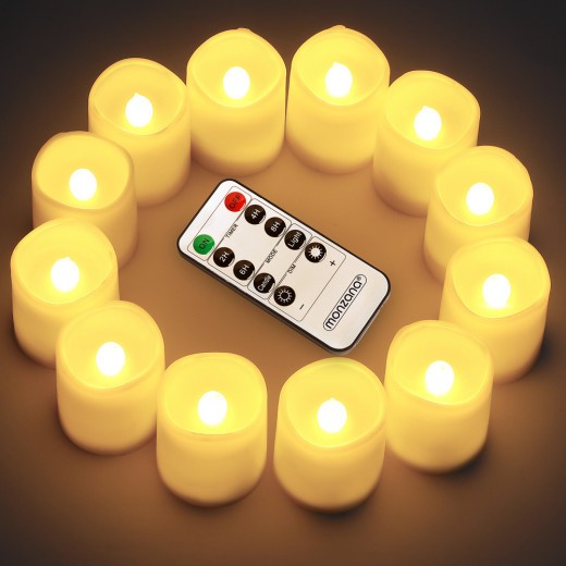 12 Bougies LED en cire véritable pour Table de Noël décoration maison : Télécommande incluse
