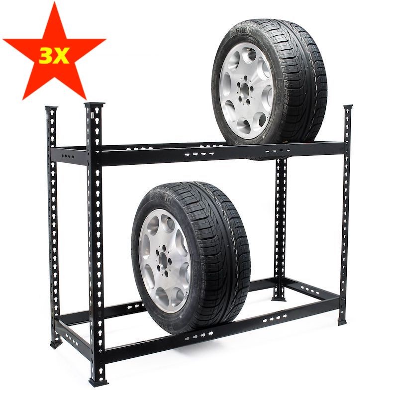 3 Racks Rangement Pneus Étagère Pour 6 à 8 Pneus Hauteur Réglable