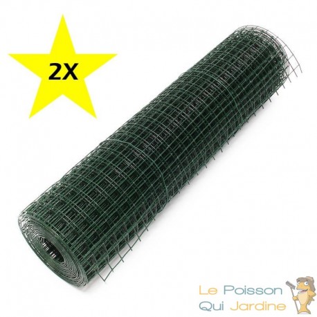 Lot de 2 : 25 m De Grillage À Poules Vert 12mm 1m de haut Pour Clapier, Poulailler, Volière