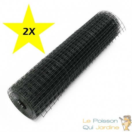 Lot de 2 : 25 m De Grillage À Poules Noir 12mm 1m de haut Pour Clapier, Poulailler, Volière