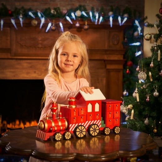 Calendrier de l'avent Train de Noël rouge à remplir avec cadeaux ou friandises