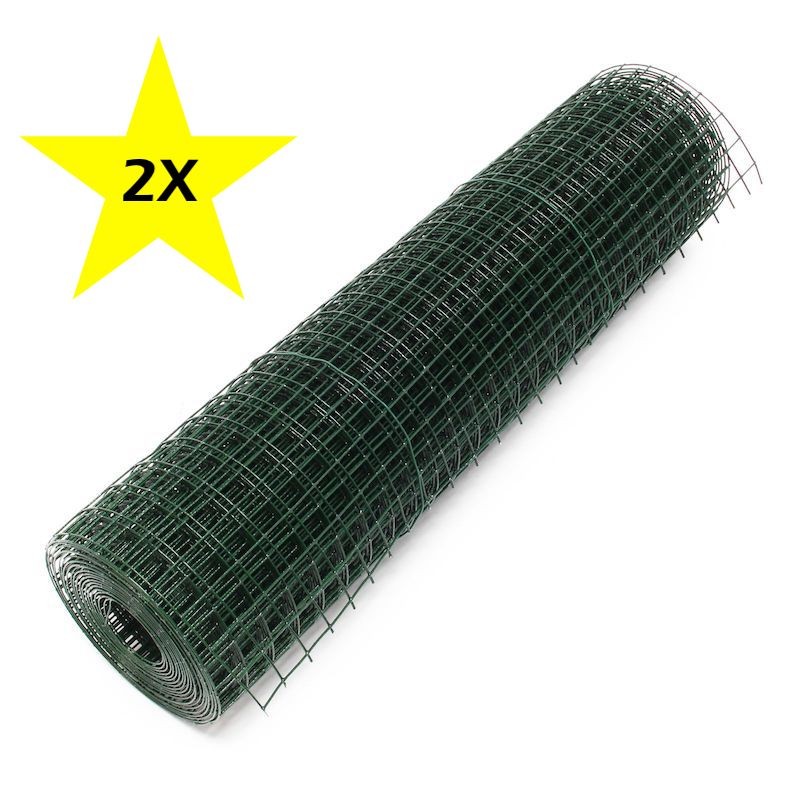 Lot de 2 : 25 m De Grillage À Poules Vert 19mm 1m de haut Pour Clapier, Poulailler, Volière