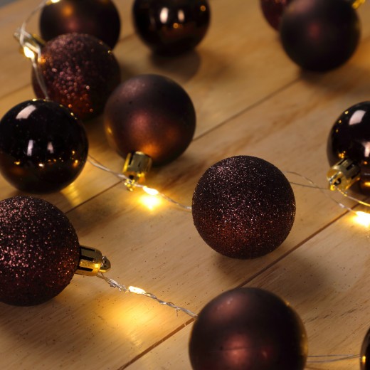 Guirlande de Noël Boules et LED sapin 2m MARRON