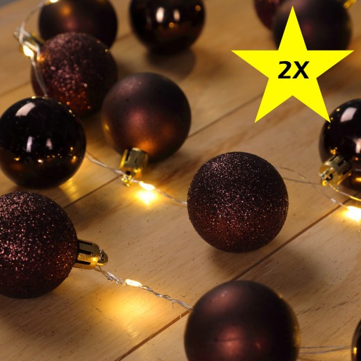 Lot de 2 Guirlandes de Noël Boules et LED sapin 2m MARRON