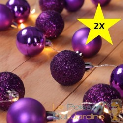 Lot de 2 : Guirlande de Noël Boules et LED sapin 2m VIOLET