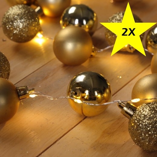Lot de 2 Guirlandes de Noël Boules et LED sapin 2m OR