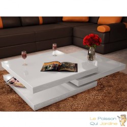 Table Basse de Salon Moderne avec 3 Niveaux, Blanc laqué