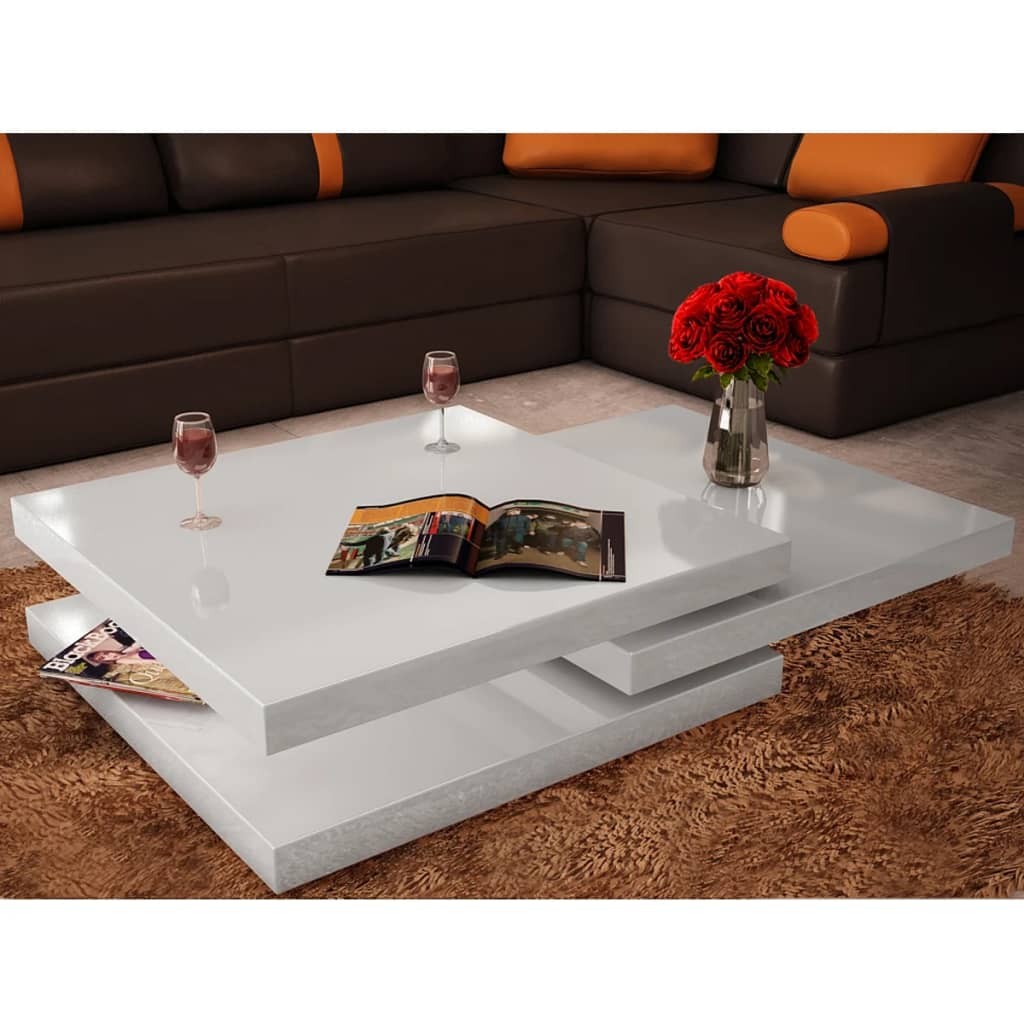 Table Basse de Salon Moderne avec 3 Niveaux, Blanc laqué