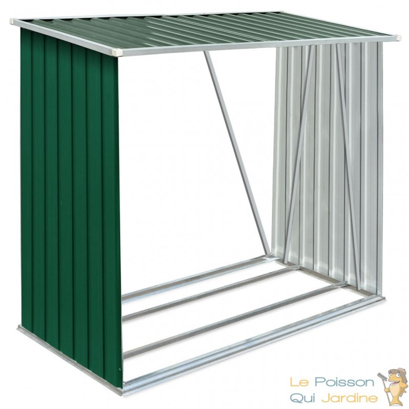 Abri Stockage Bûches Extérieur Vert 330x92x153 . Idéal rangement