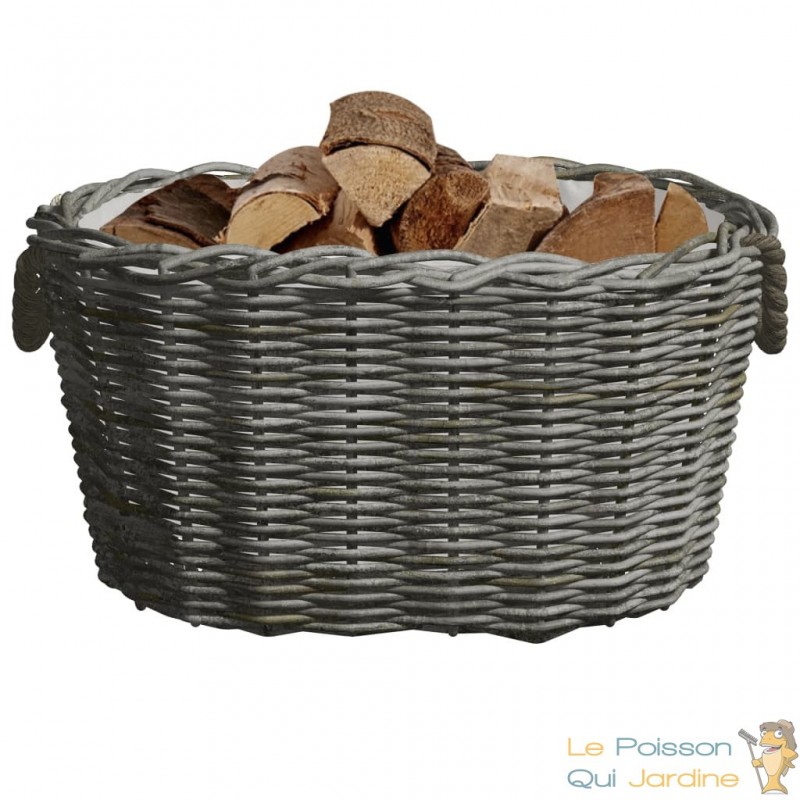 Panier Porte Bûches Gris 60 cm de long Idéal rangement bois de chauffage -  Le Poisson Qui Jardine