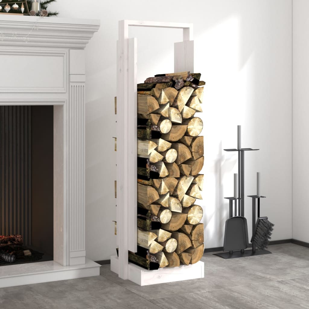 Porte Bûches intérieur Tour Blanc 110 cm de hauteur . Idéal rangement bois de chauffage