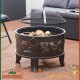 Braséro de jardin rond 66 cm imitation bronze. Idéal Terrasse. Avec accessoires couvercle