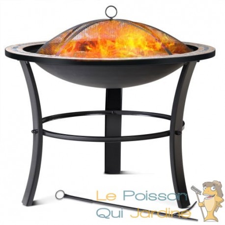 Braséro de jardin rond mosaïque de style oriental. Idéal Terrasse. Avec accessoires couvercle