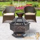 Braséro de jardin hexagonal 70 cm imitation bronze. Idéal Terrasse. Avec accessoires couvercle