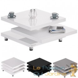 Table Basse de Salon 3 Niveaux pivotant blanc 72 cm