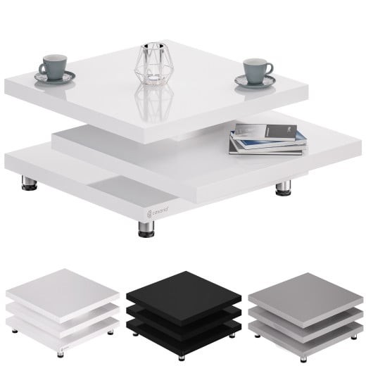 Table Basse de Salon 3 Niveaux pivotant blanc 72 cm