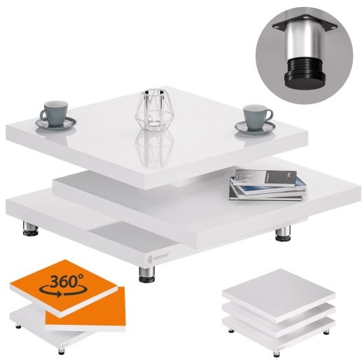 Table Basse de Salon 3 Niveaux pivotant Blanc 60 cm
