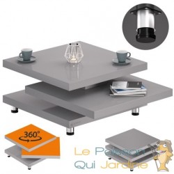 Table Basse de Salon 3 Niveaux pivotant Gris 60 cm