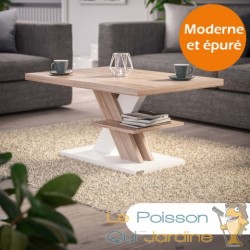 Table Basse Moderne Bicolore blanc et chêne : Élégance et Design Épuré