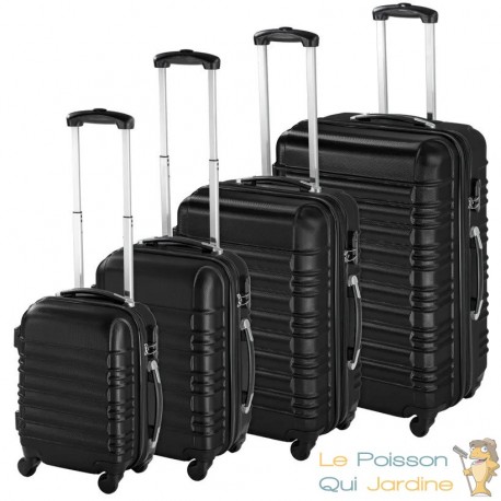 4 Valises de Voyage Solides Noires 25 - 45 - 72 - 108 litres. Pour le voyage court et long