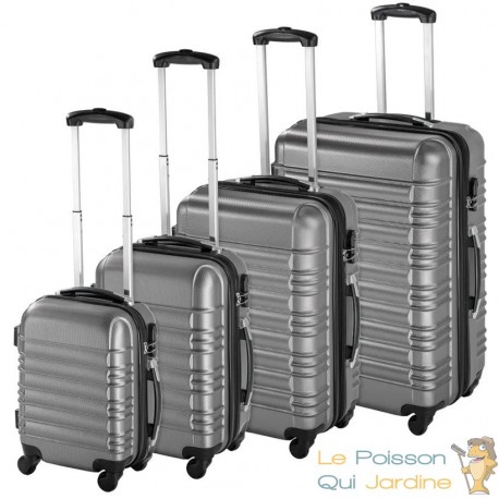 4 Valises de Voyage Solides Grises 25 - 45 - 72 - 108 litres. Pour le voyage court et long