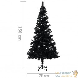 Sapin de Noël Noir artificiel 150 X 75 cm et pied support pour un Noël original.
