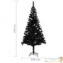 Sapin de Noël Noir artificiel 210 X 120 cm et pied support pour un Noël original.
