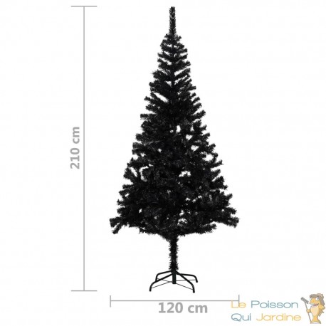 Sapin de Noël Noir artificiel 210 X 120 cm et pied support pour un Noël original.