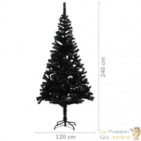 Sapin de Noël Noir artificiel 240 X 120 cm et pied support pour un Noël original.