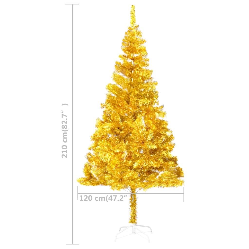 Sapin de Noël Doré Artificiel 210 X 120 cm et pied support pour un Noël original.