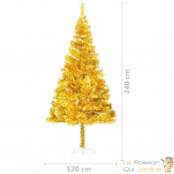 Sapin de Noël Doré Artificiel 240 X 120 cm et pied support pour un Noël original.