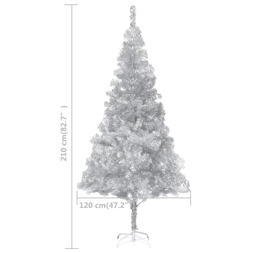 Sapin de Noël Argenté Artificiel 210 X 120 cm et pied support pour un Noël original.