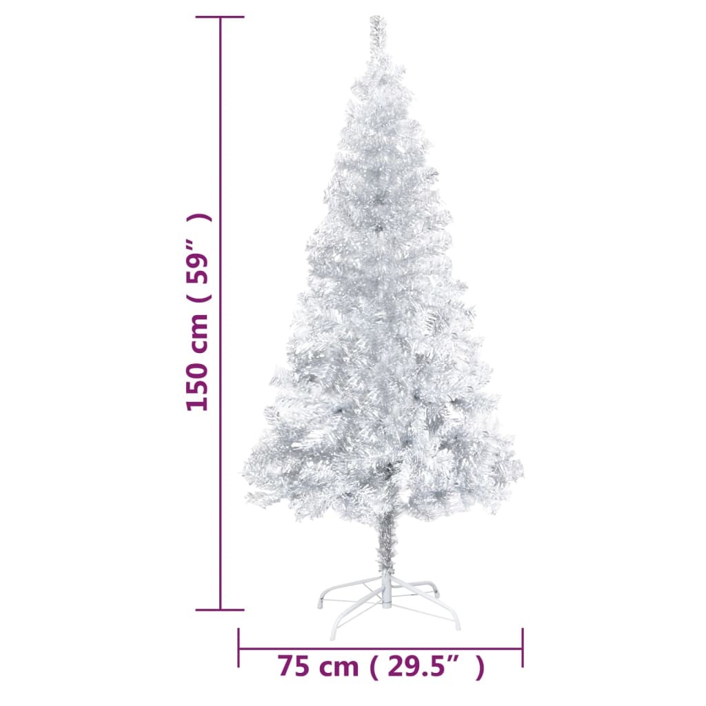 Sapin de Noël Argenté Artificiel 150 X 75 cm et pied support pour un Noël original.