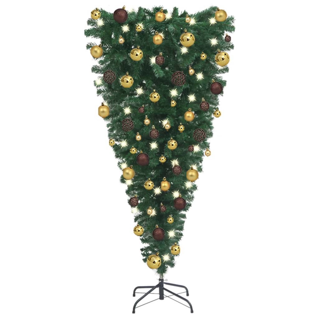 Sapin de Noël Artificiel Décoré et Inversé 150 cm : Boules et guirlandes incluses