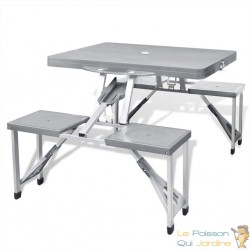 Ensemble Table de Camping avec 4 Chaises Pliantes GRIS