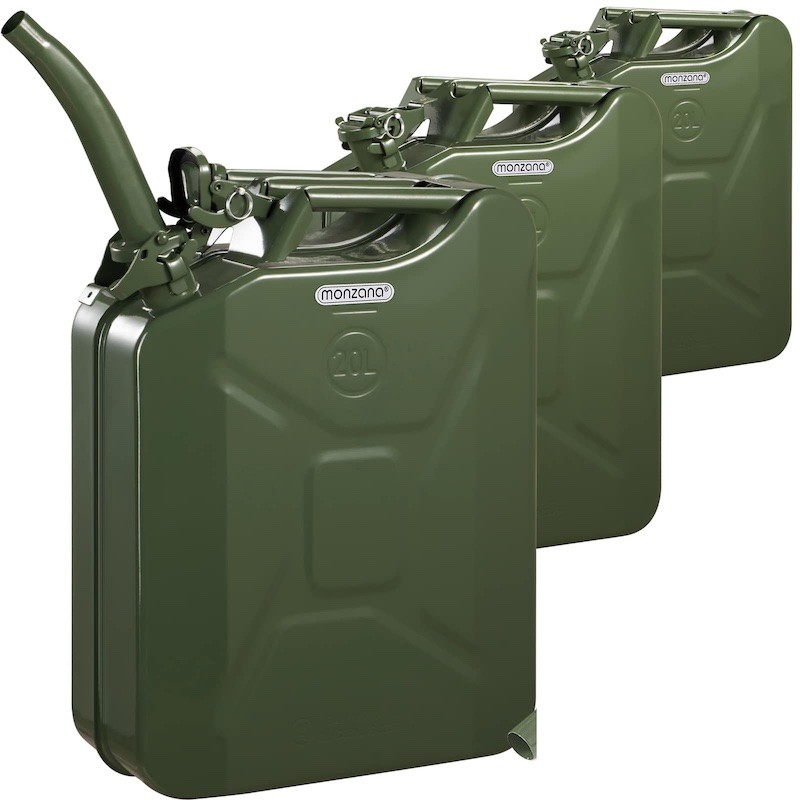 Lot de 3 Jerricans - Bidons à Carburant 20L en Métal Vert. Certifié UN (ONU) et sécurisé