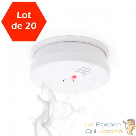 Lot de 20 Détecteurs de fumée + Pile 9V. Alarme Incendie Certifiée Normes Européennes