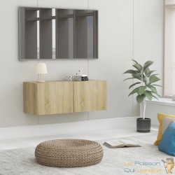 Meuble TV 2 Tiroirs : 80 X 30 X 30 Blanc. A suspendre au mur