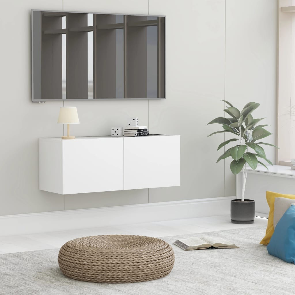 Meuble TV 2 Tiroirs : 80 X 30 X 30 Couleur Blanc. A suspendre au mur