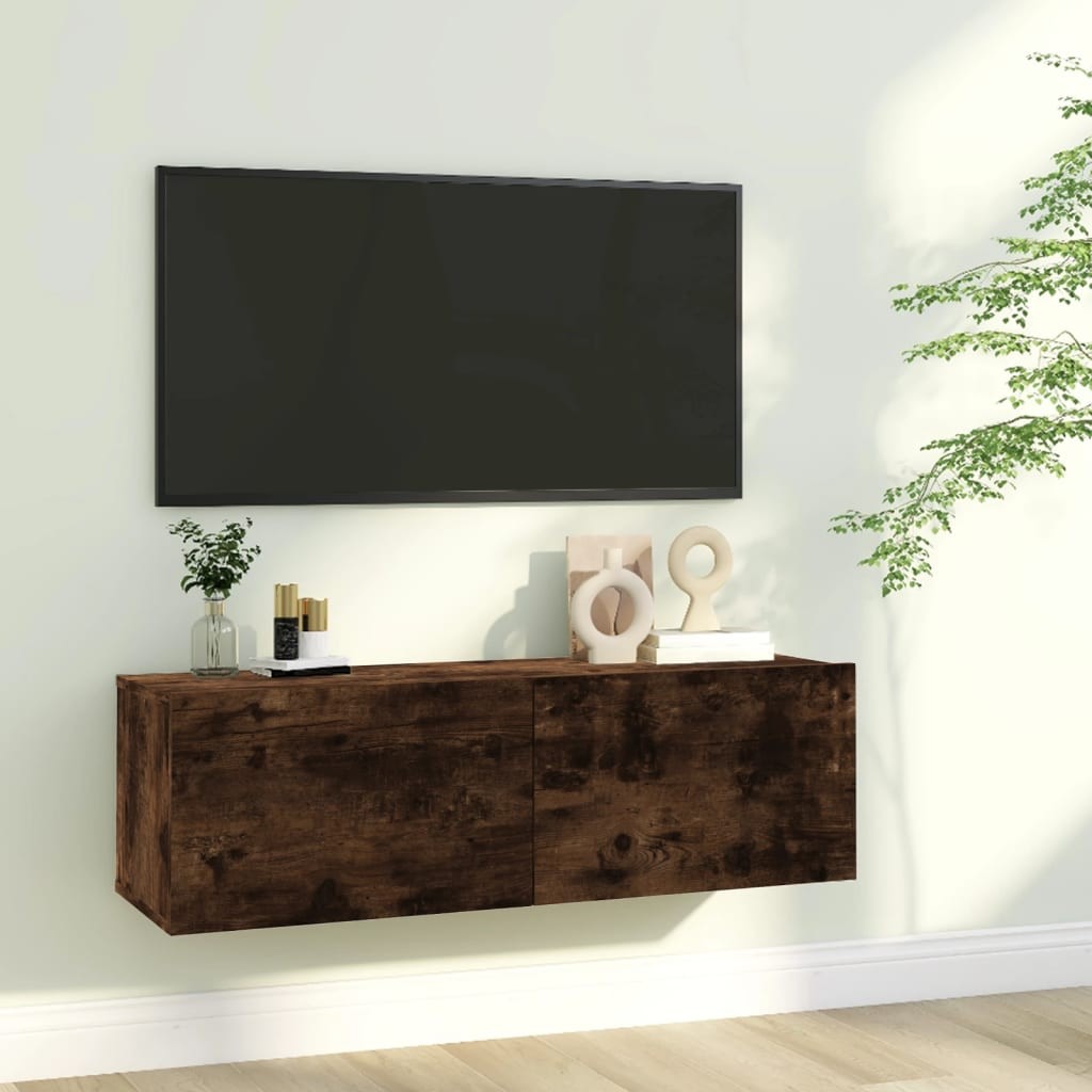 Meuble TV 2 Tiroirs : 100 X 30 X 30 Couleur Bois Foncé. A suspendre au mur