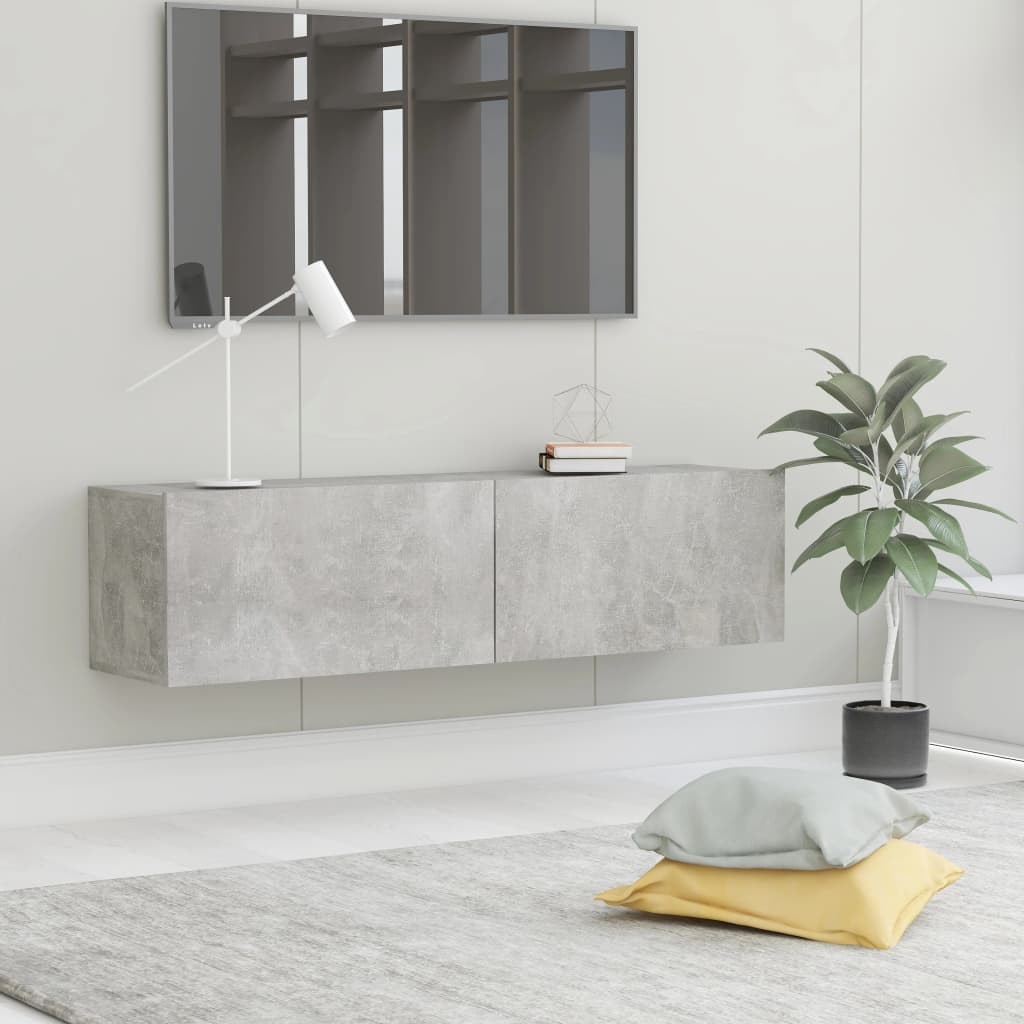 Meuble TV 2 Tiroirs : 120 X 30 X 30 Couleur Gris Béton. A suspendre au mur